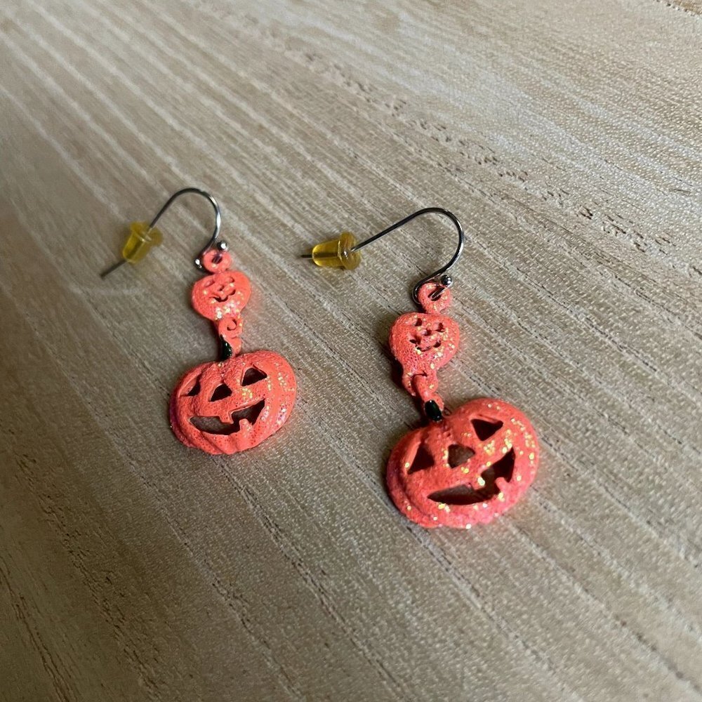 Orange halloween pumpkin detail dangle and drop earrings jewelry